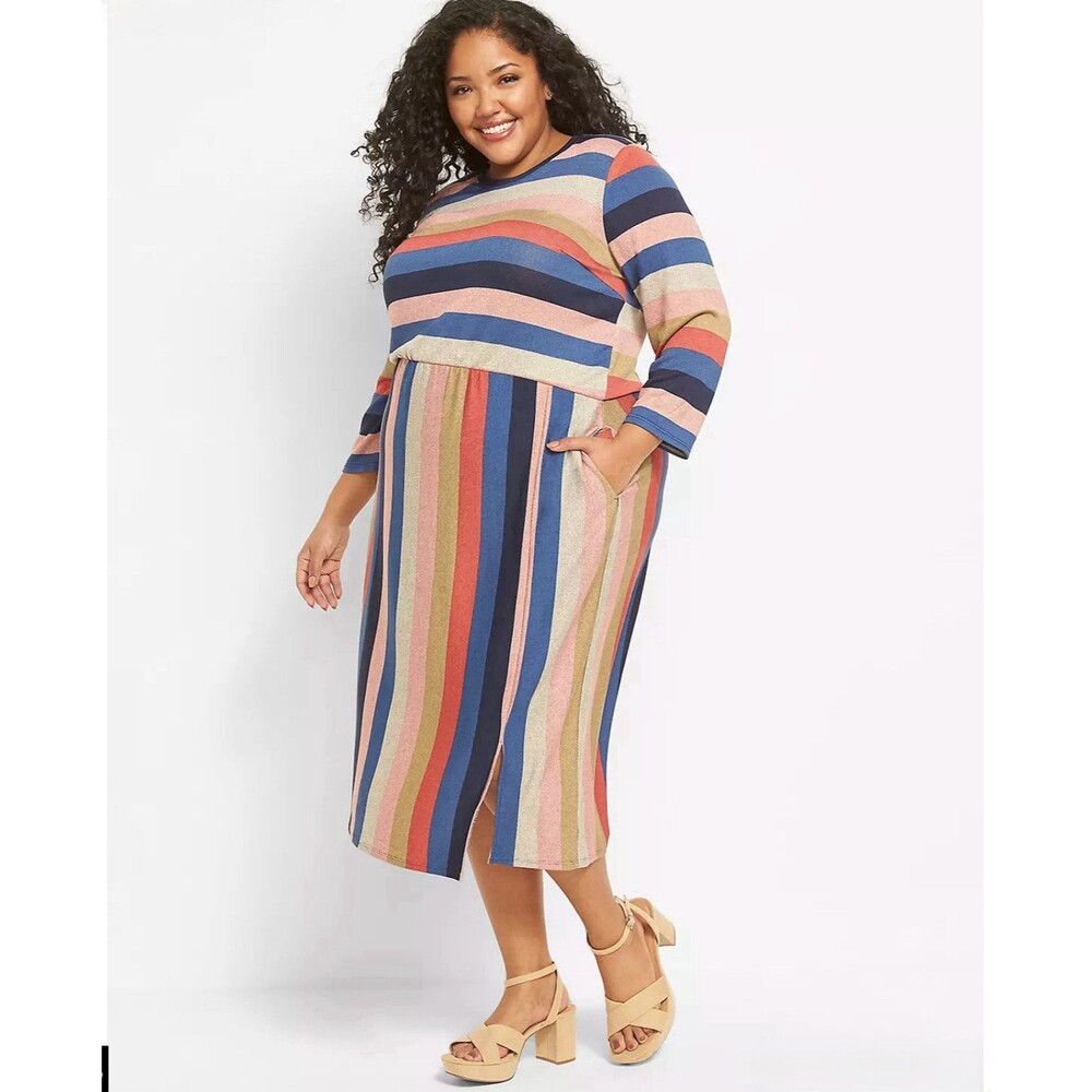 NWT Lane Bryant Knit Striped Long Sleeve Midi Dress Plus Size 34/36